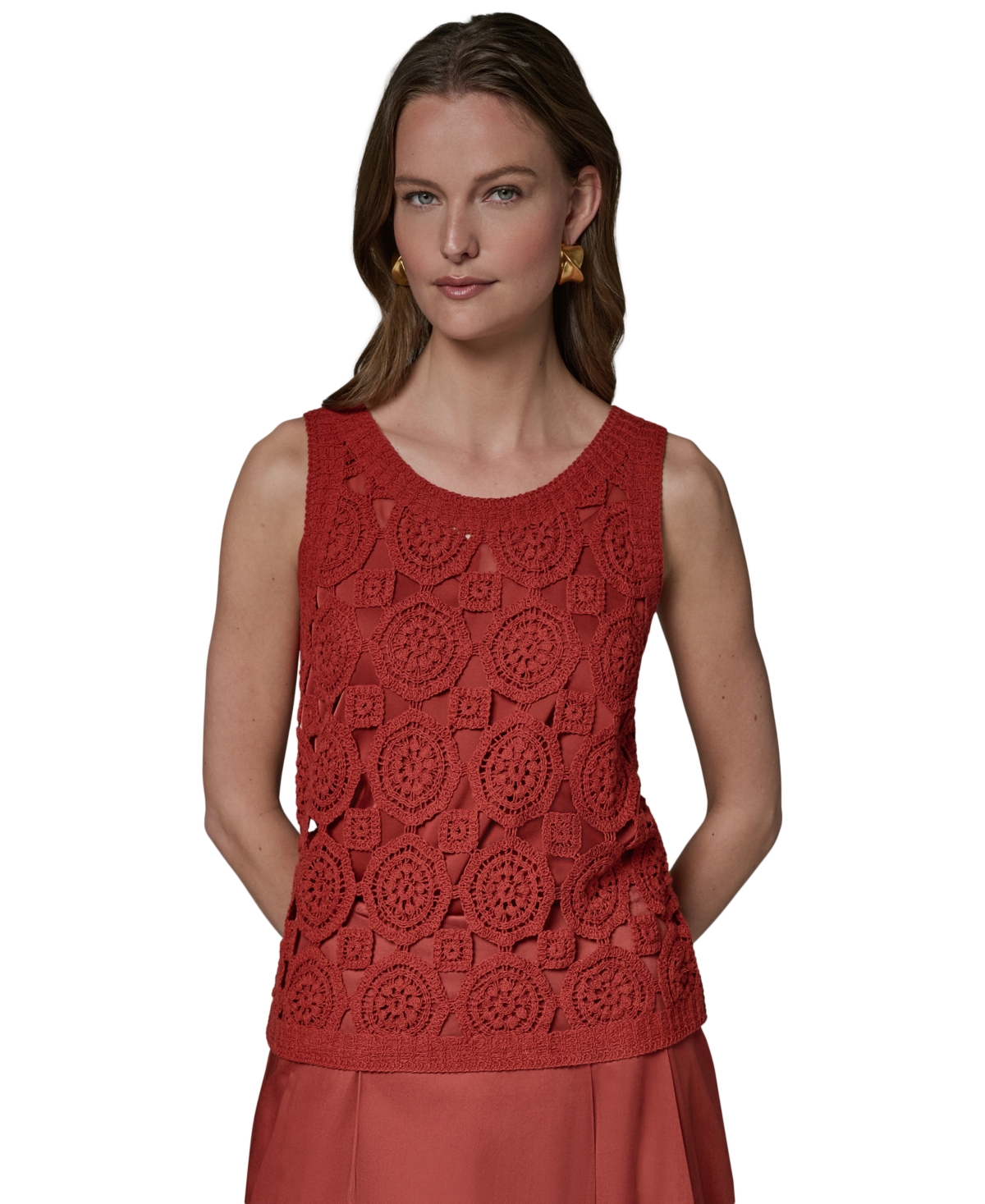 Donna Karan New York Women's Crewneck Crochet Shell Sweater
