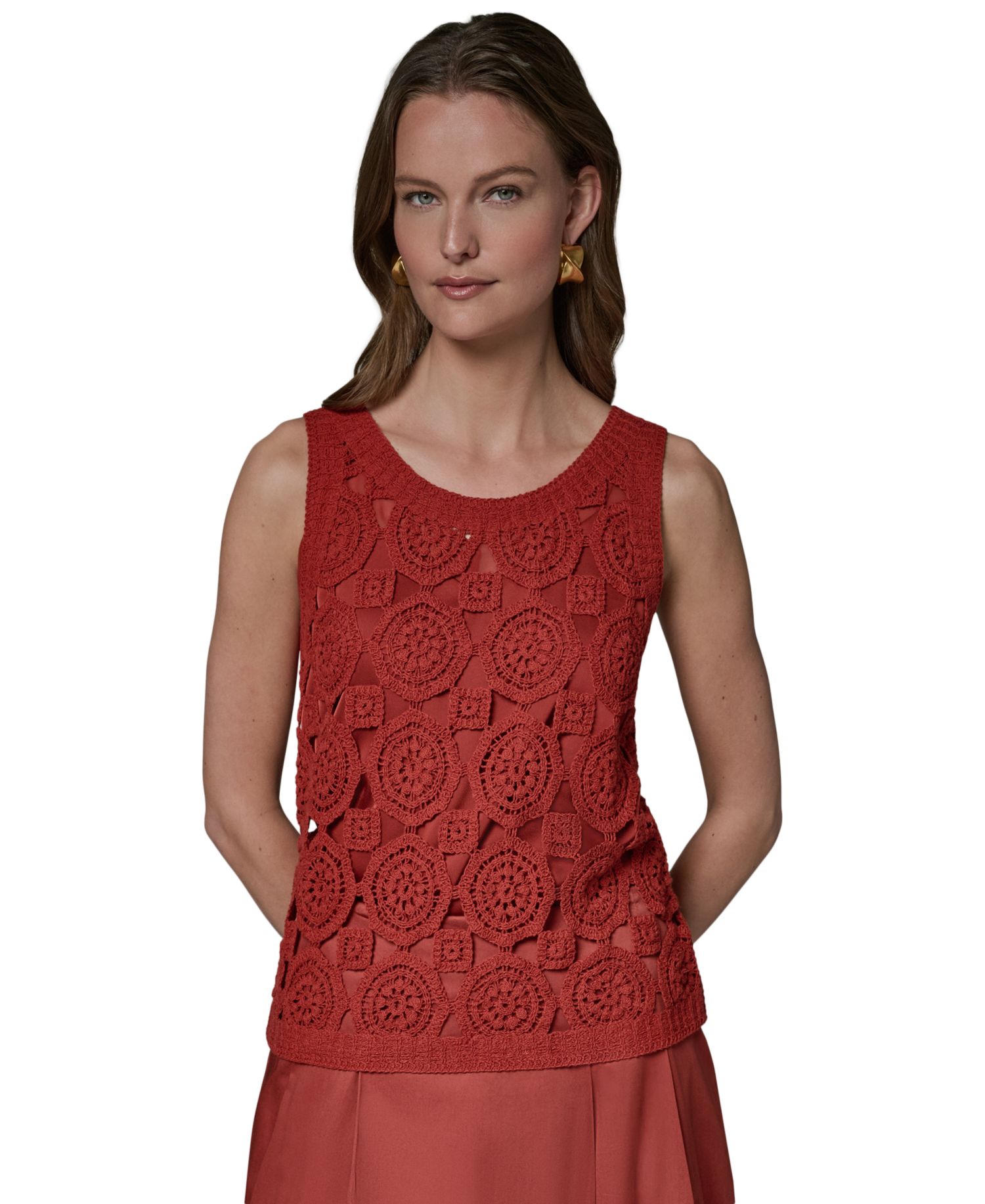 Women's Crewneck Crochet Shell Sweater