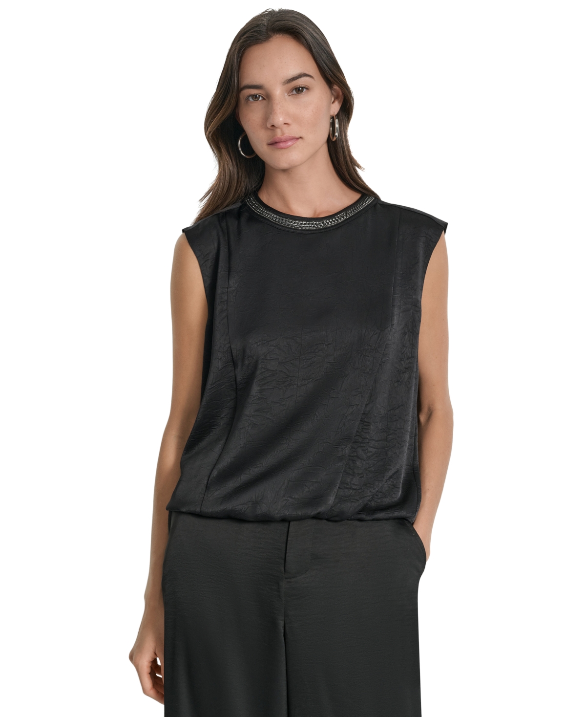 Dkny Women's Crinkle-Texture Chain-Neck Top