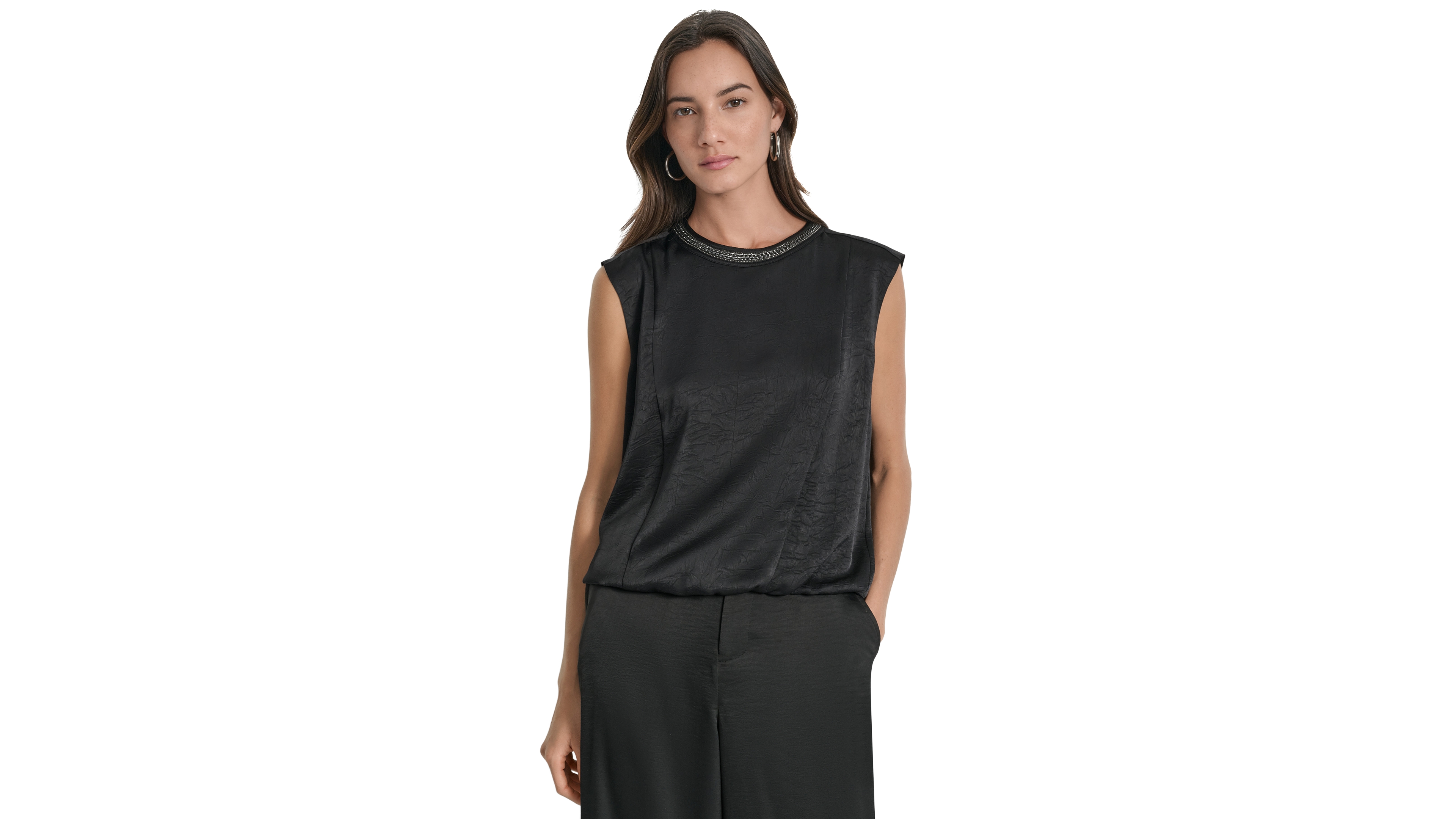 Dkny Women's Crinkle-Texture Chain-Neck Top