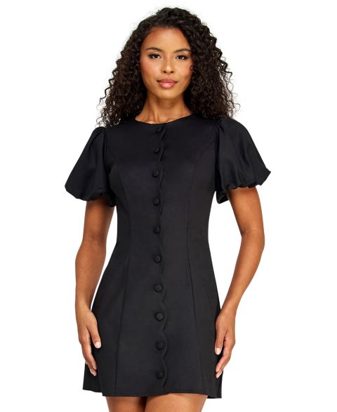 Женское платье Alex & Sophia Juniors' Scallop Button-Front Mini, цвет: Чёрный
