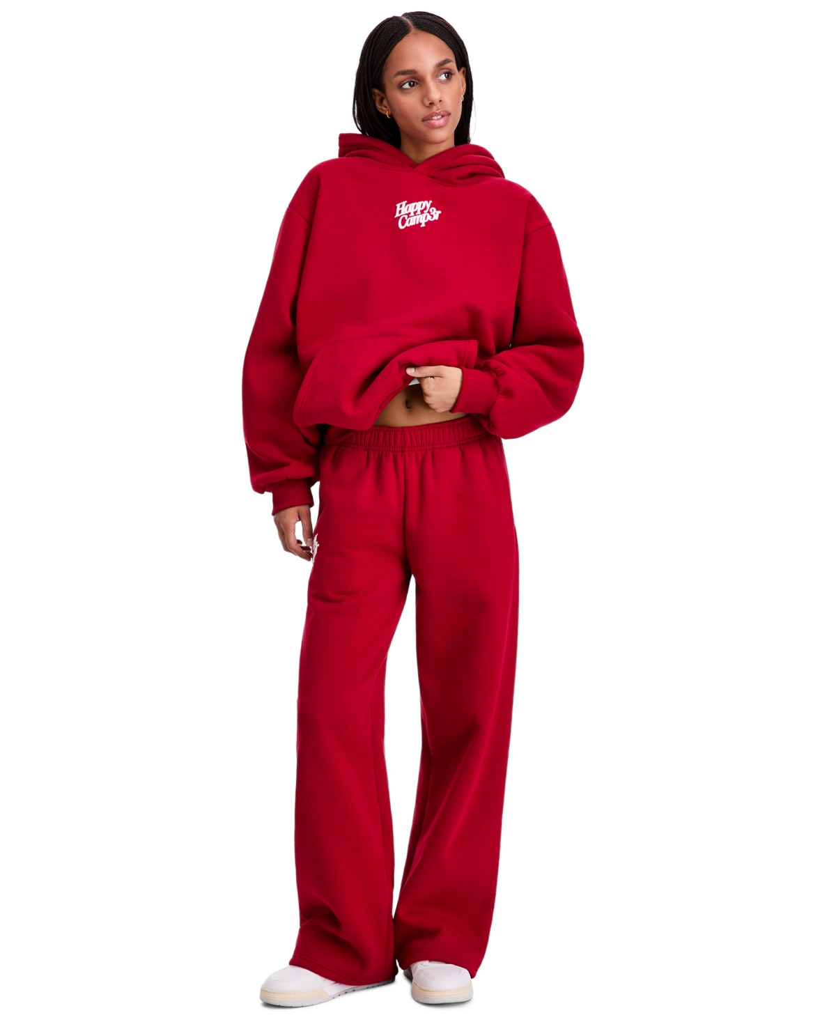 The Happy Camp3r Juniors' Puff-Print Wide-Leg Sweatpants