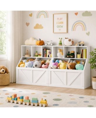 Set of 2 Kids Bookshelf and Toy Storage Organizer, 35.4" Engineered Wood with 3 Cube Shelves and 2 Storage Bins, for Playroom Bedroom Nursery