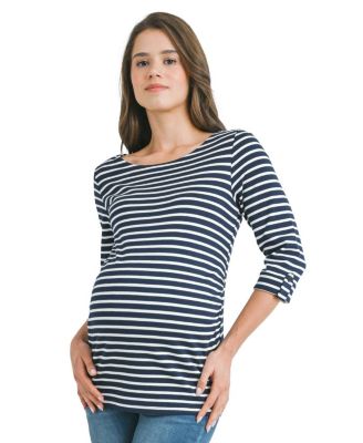Maternity Striped Boat Neck Top