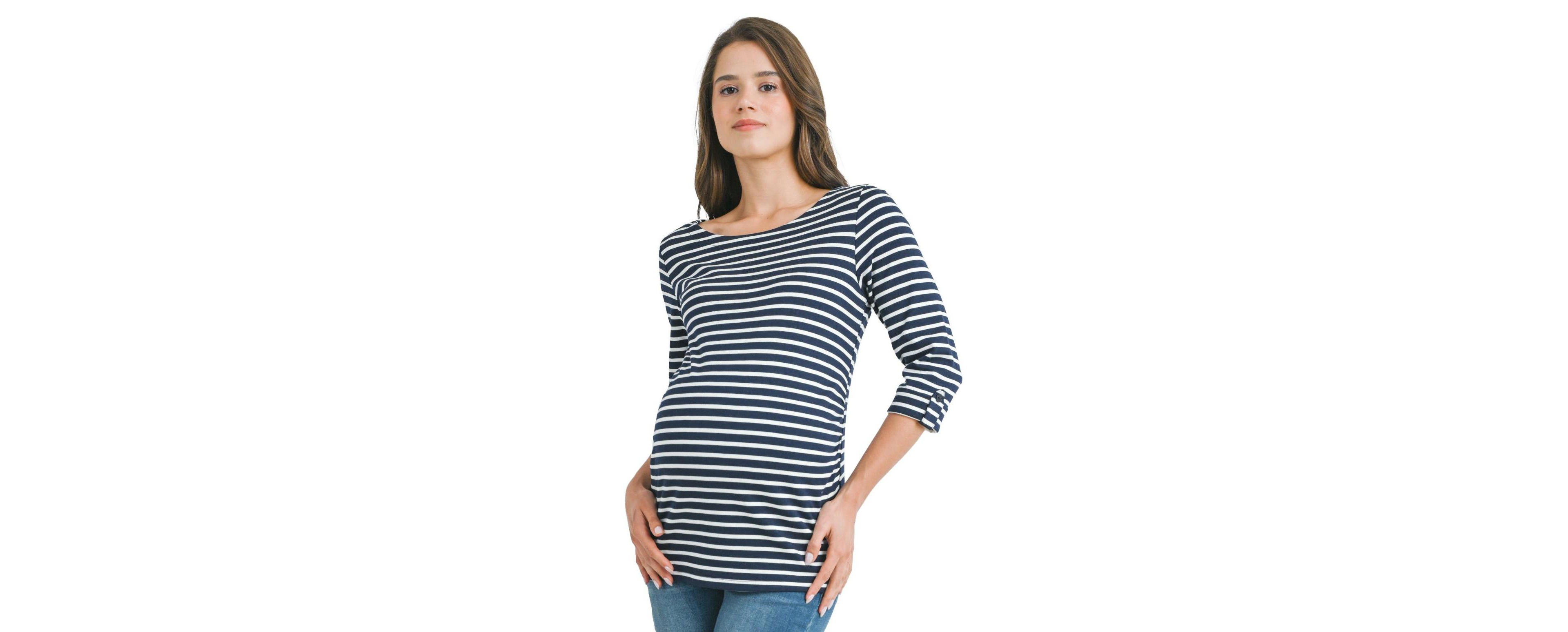 Hello Miz Maternity Striped Boat Neck Top