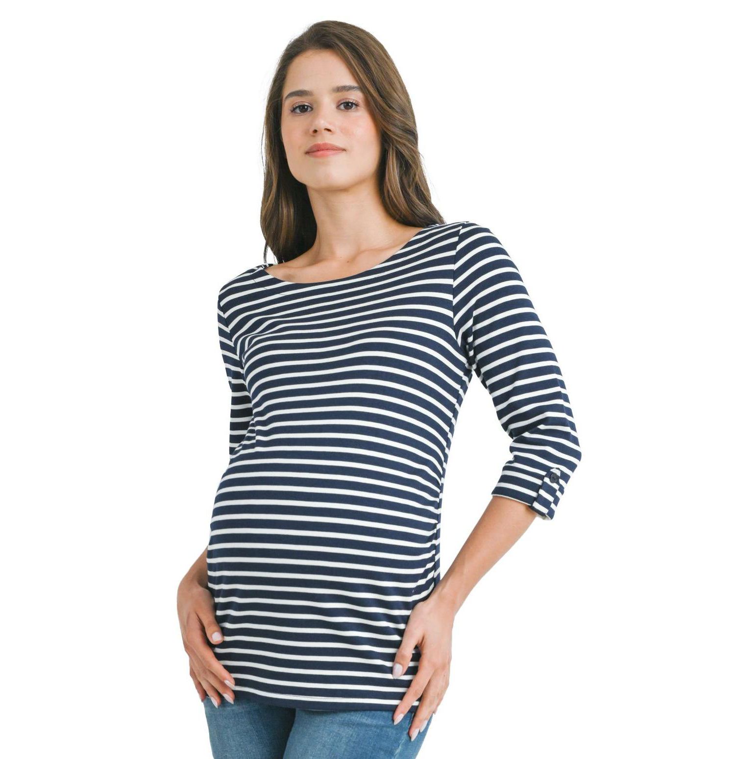 Maternity Striped Boat Neck Top