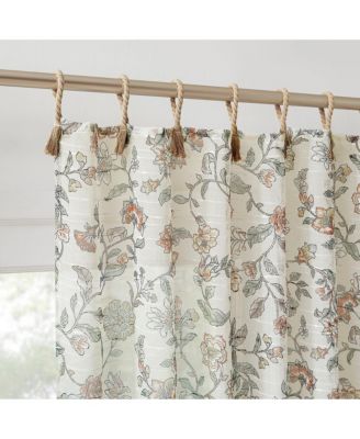 Abigail Rope Tab Top Floral Sheer Curtain Panel Pair