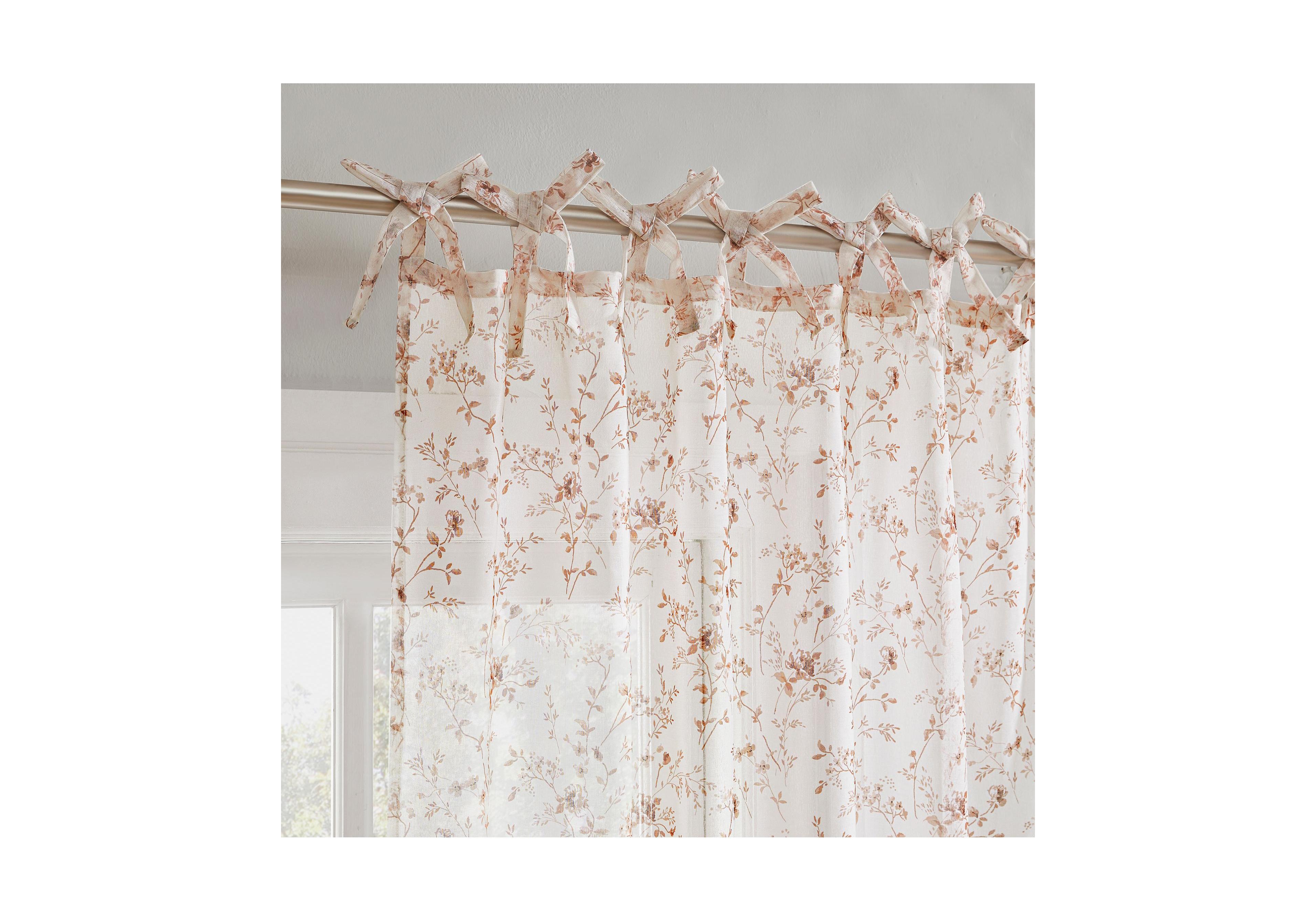 No. 918 Lioren Tonal Floral Sheer Pre-Tied Bow Tab Top Curtain Panel Pair