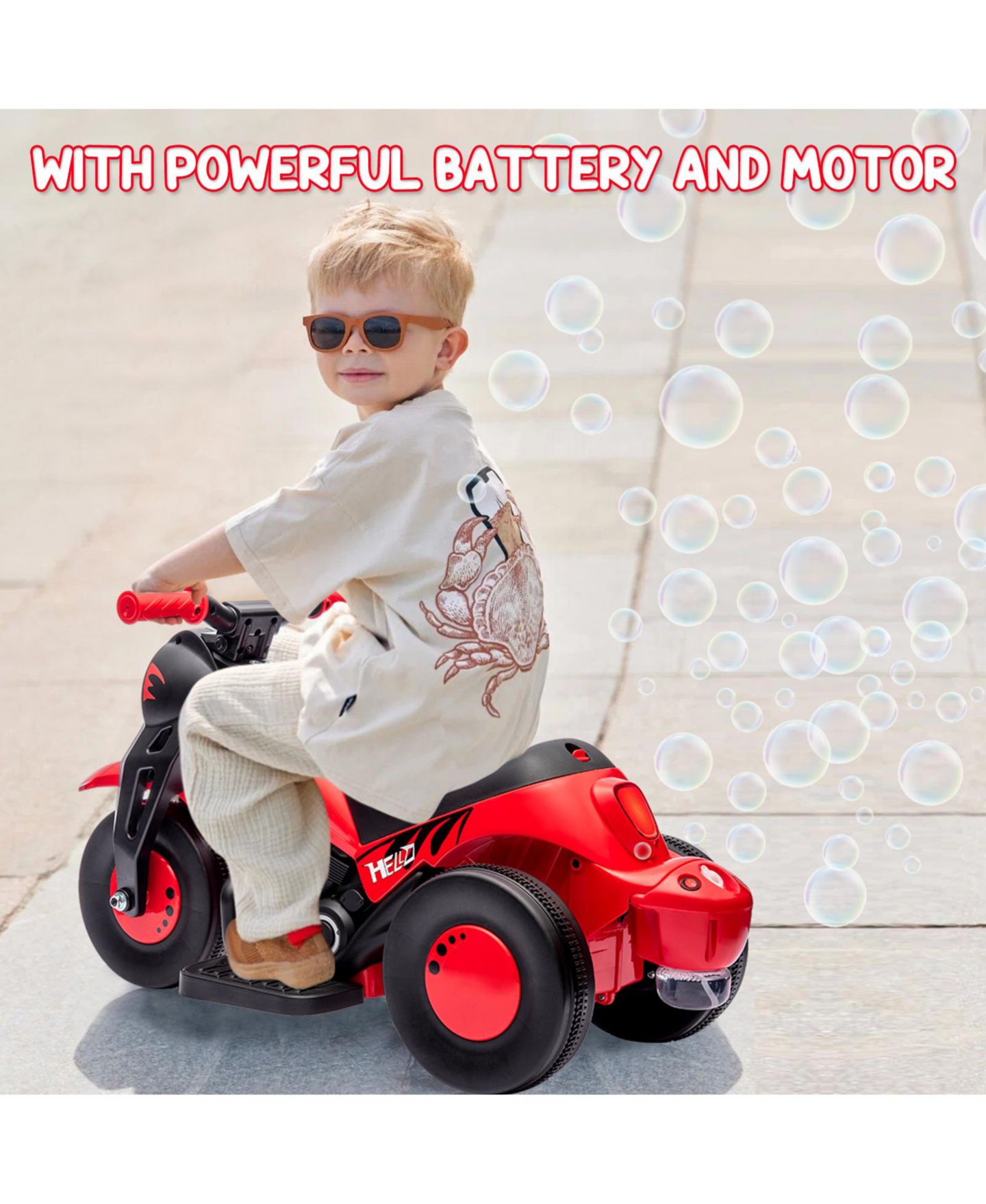 Детская игрушка homfan Bubble Motorcycle Battery-Powered Ride-On with Bubble-Maker and LED Lights, Supports up to 66 lbs, 3–6 лет, цвет: Красный — фото 5