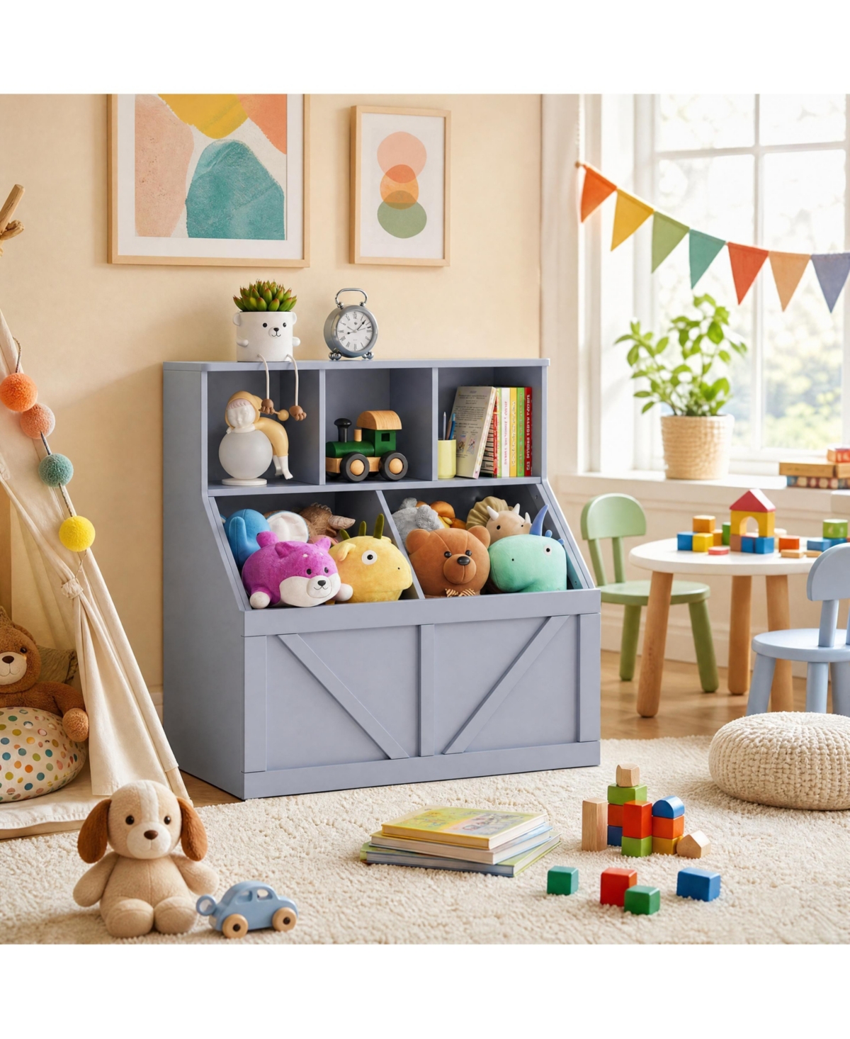 homfan Kids Bookshelf and Toy Storage Organizer, 36" Tall Engineered Wood with Multi Shelf Cabinet and Storage Bins, for Playroom Bedroom Nursery