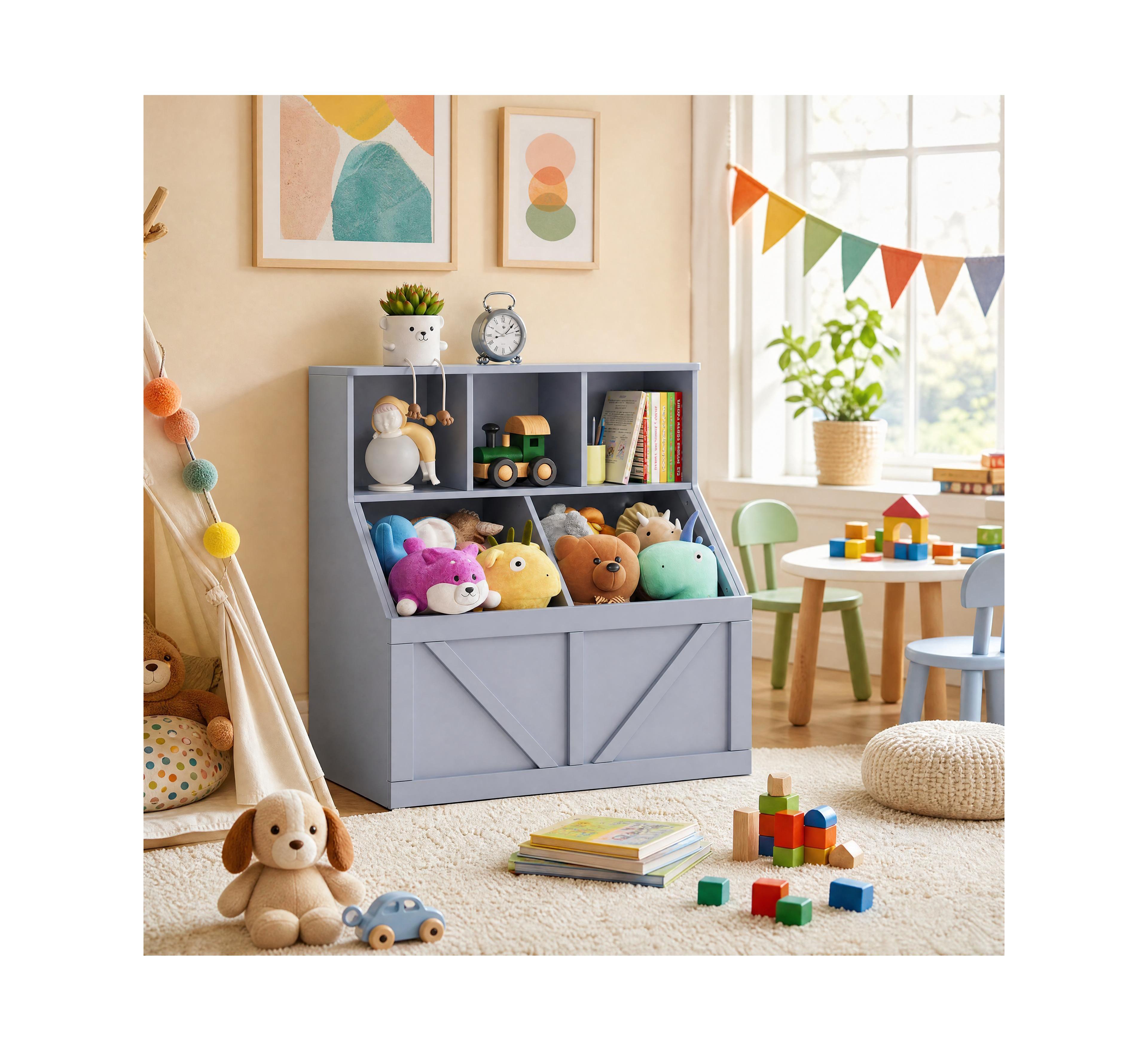 homfan Kids Bookshelf and Toy Storage Organizer, 36" Tall Engineered Wood with Multi Shelf Cabinet Bins, for Playroom Bedroom Nursery