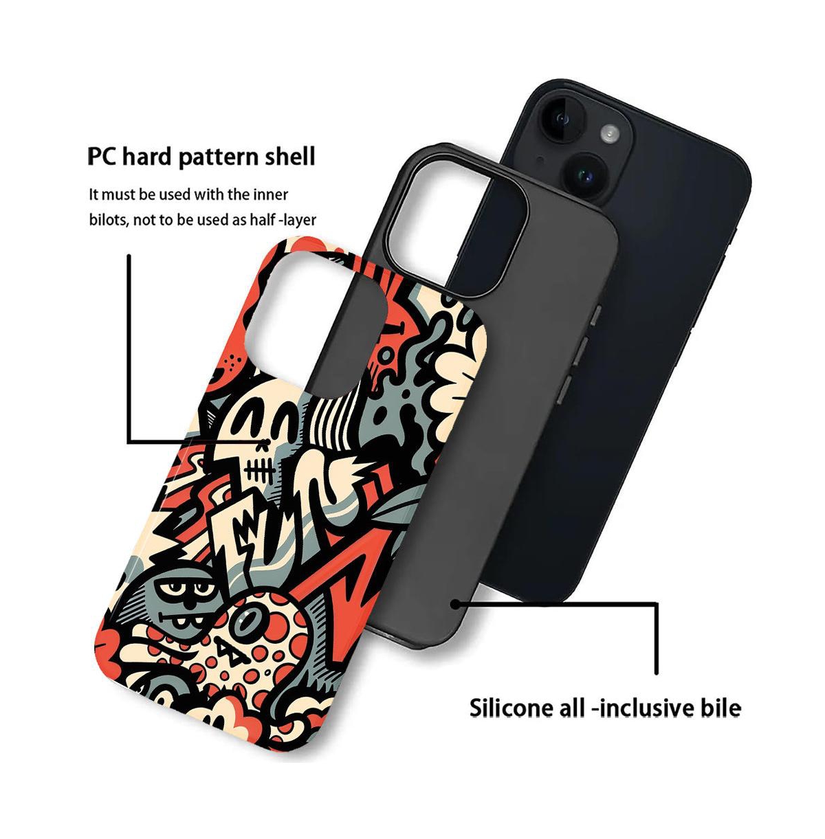 Lisen Phone Case Compatible with Apple iPhone 15, 2-Layer Durable, Skull Riot