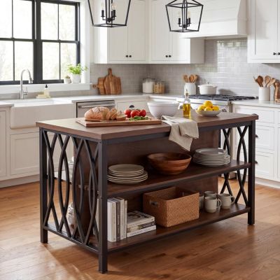 3-Tier Kitchen Island, 55'' Wooden Stationary Island Table