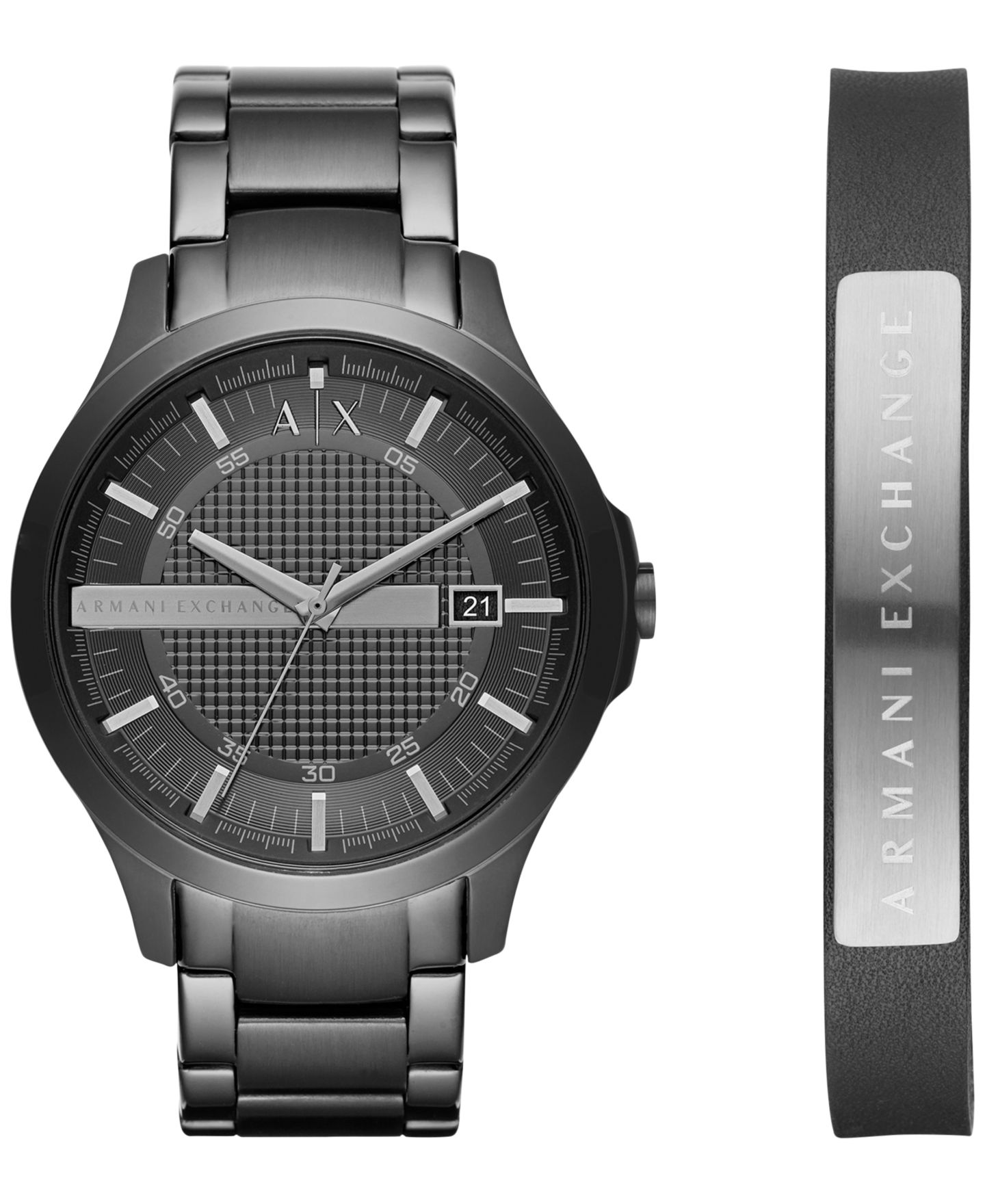 Мужские часы A|X Armani Exchange Black Stainless Steel Bracelet Watch Gift Set 46mm — фото 1