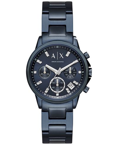A|X Armani Exchange Women's Chronograph Lady Banks Blue-Tone Stainless Steel Bracelet Watch 36mm AX4337