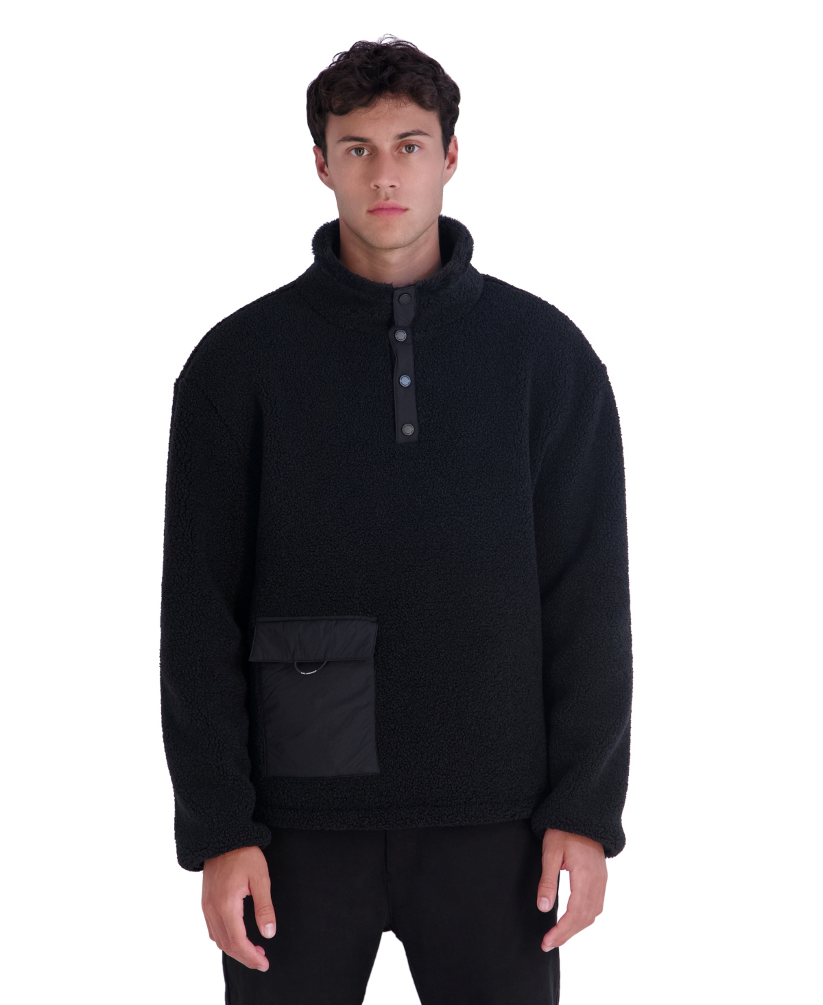 Karl Lagerfeld Paris Women's Mixed Media Sherpa Mock Neck Pullover