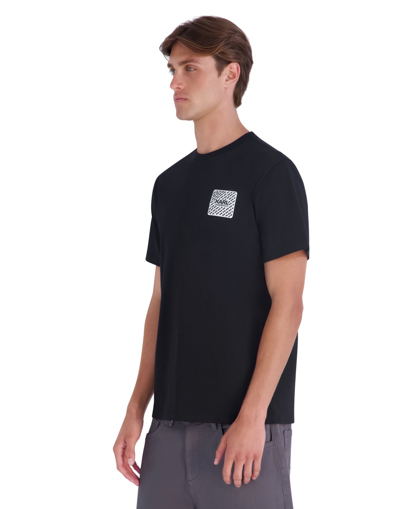 Мужская футболка KARL LAGERFELD PARIS Left Chest Patch Logo Modern-Fit Cotton, цвет: Чёрный — фото 3