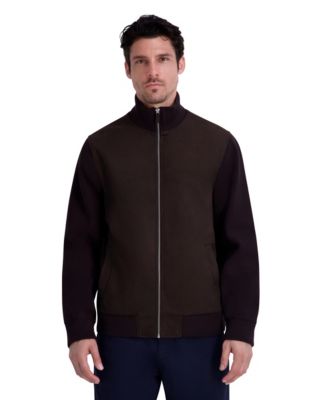 Men's Faux Suede Knit Rib Sleeves and Collar Jacket