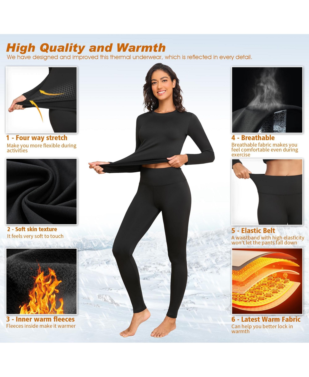 Piscifun Women Fleece Lined Thermal Long Johns Set Warm Stretch Base Layer Winter Wear