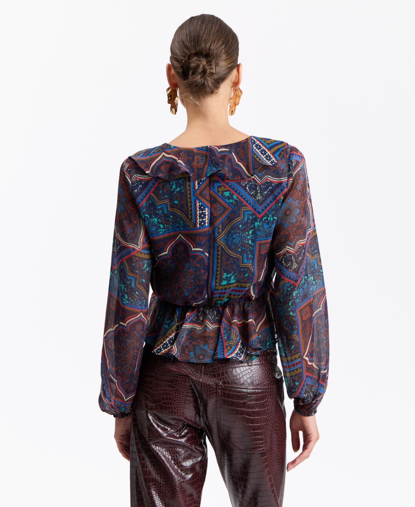 Женская блузка Avec Les Filles Long-Sleeve V-Neck Ruffle, цвет: Jewel Souk — фото 5