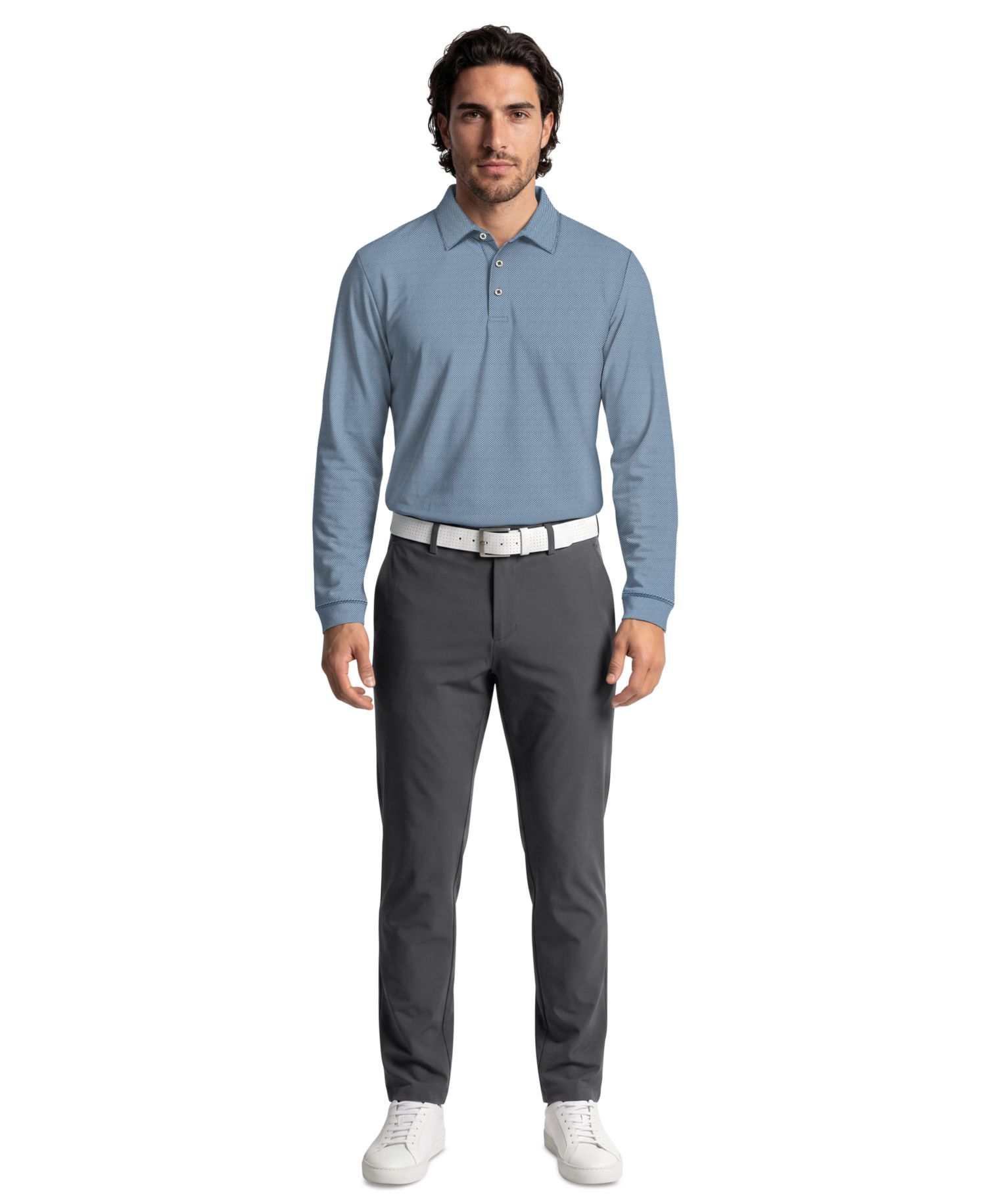Men's Mini Diamond Jacquard Golf Long-Sleeve Polo Shirt