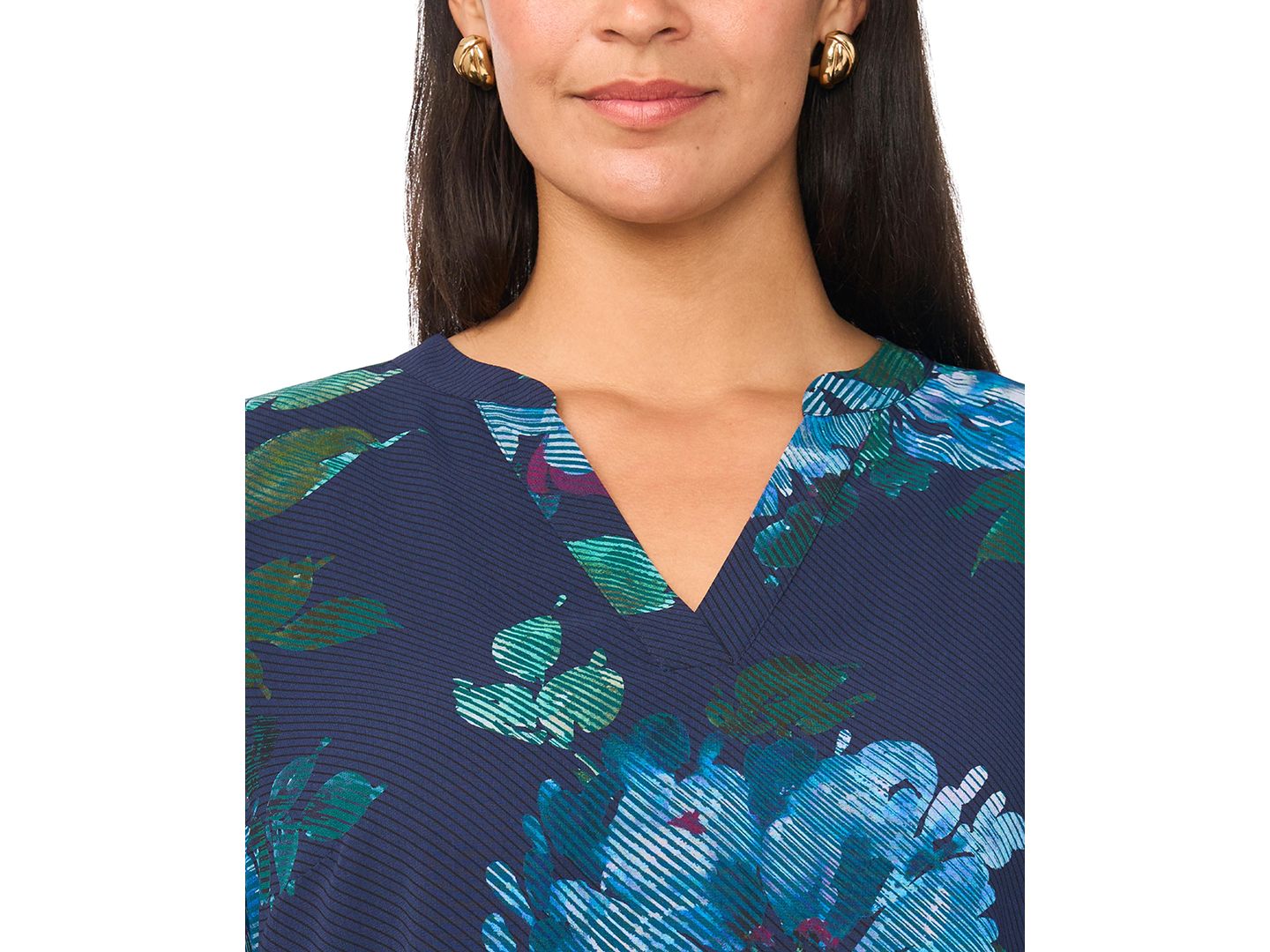 Женская блузка Vince Camuto Plus Size Split-Neck Floral-Print Long-Sleeve Blouse, цвет: Насыщенный тёмно-синий — фото 3