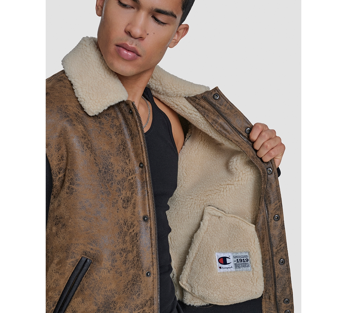 Champion Men's Faux Shearling Varsity Jacket