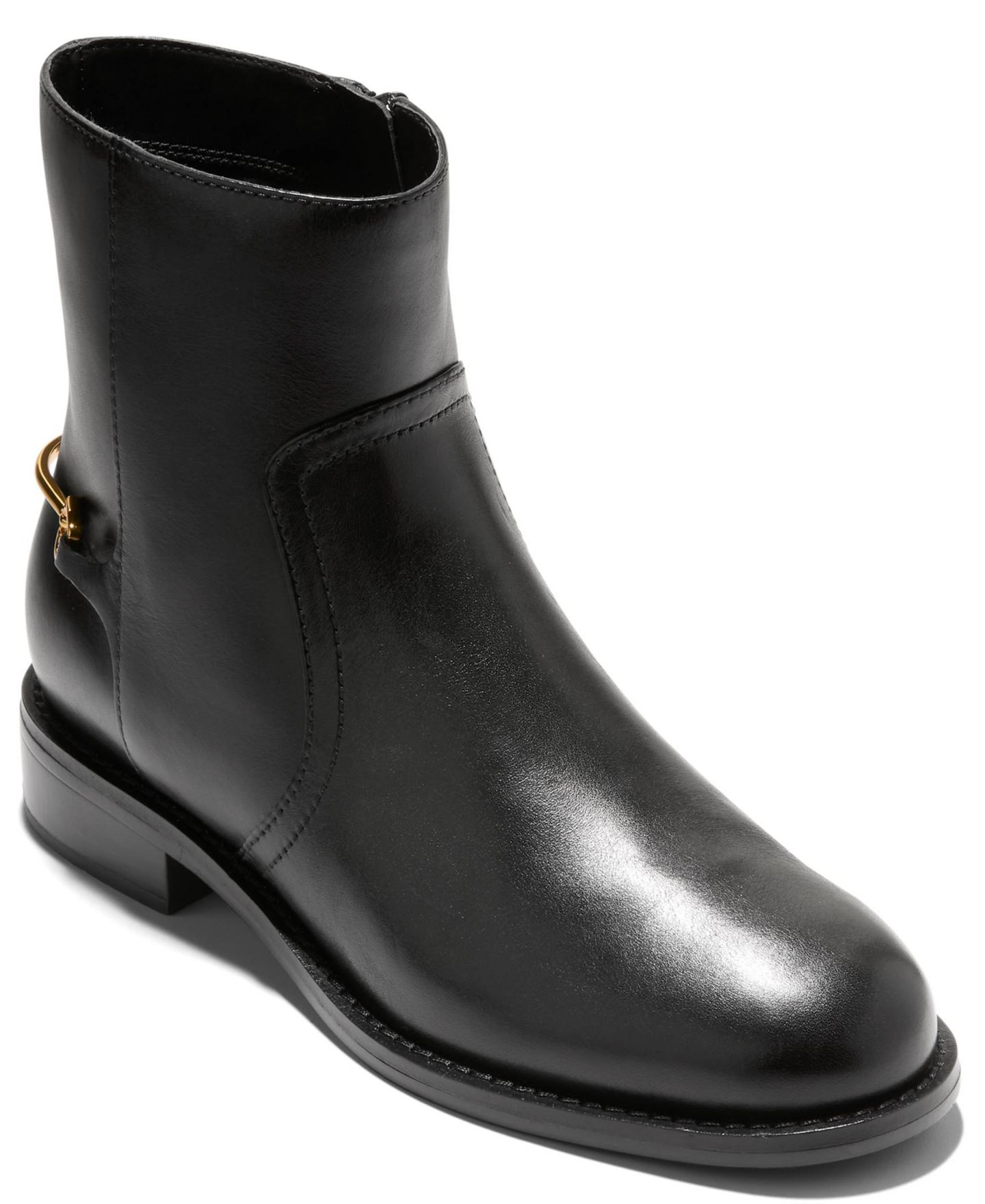 Женские ботинки Cole Haan Prue Bit Round Toe Booties, цвет: Чёрный кожаный — фото 1