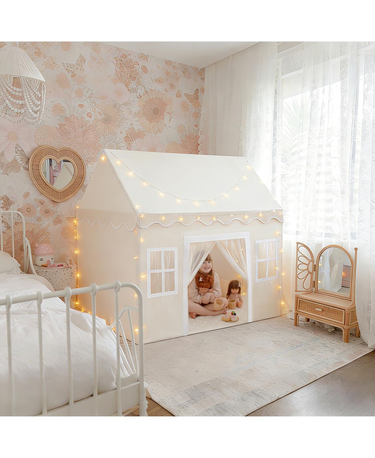 Детские игрушки Tiny Land Indoor Playhouse Tent with String Lights, 3-Piece, Ages 3+ — фото 8