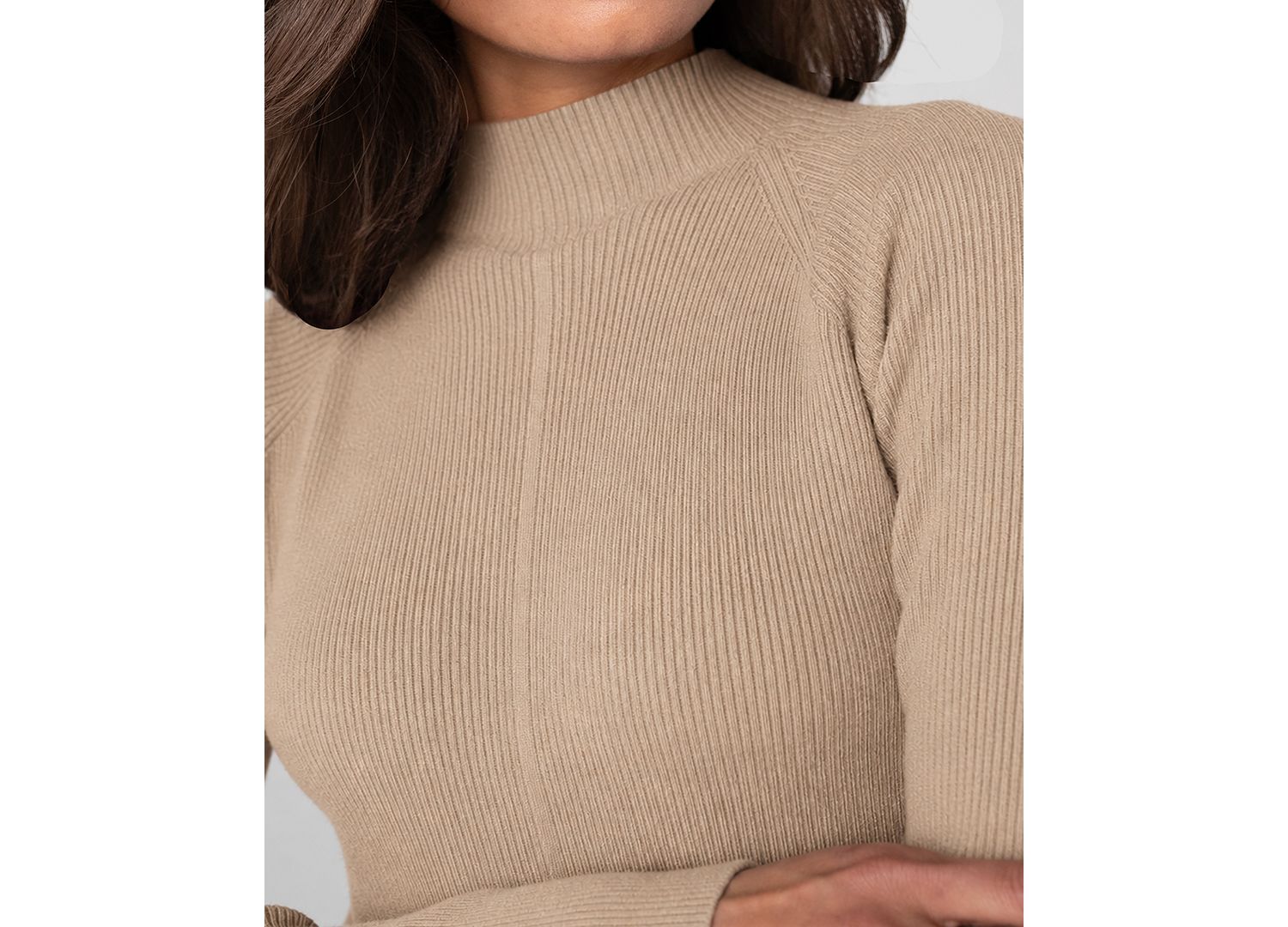 Petite Mock Turtleneck Long Flare Sleeves Ribbed Sweater