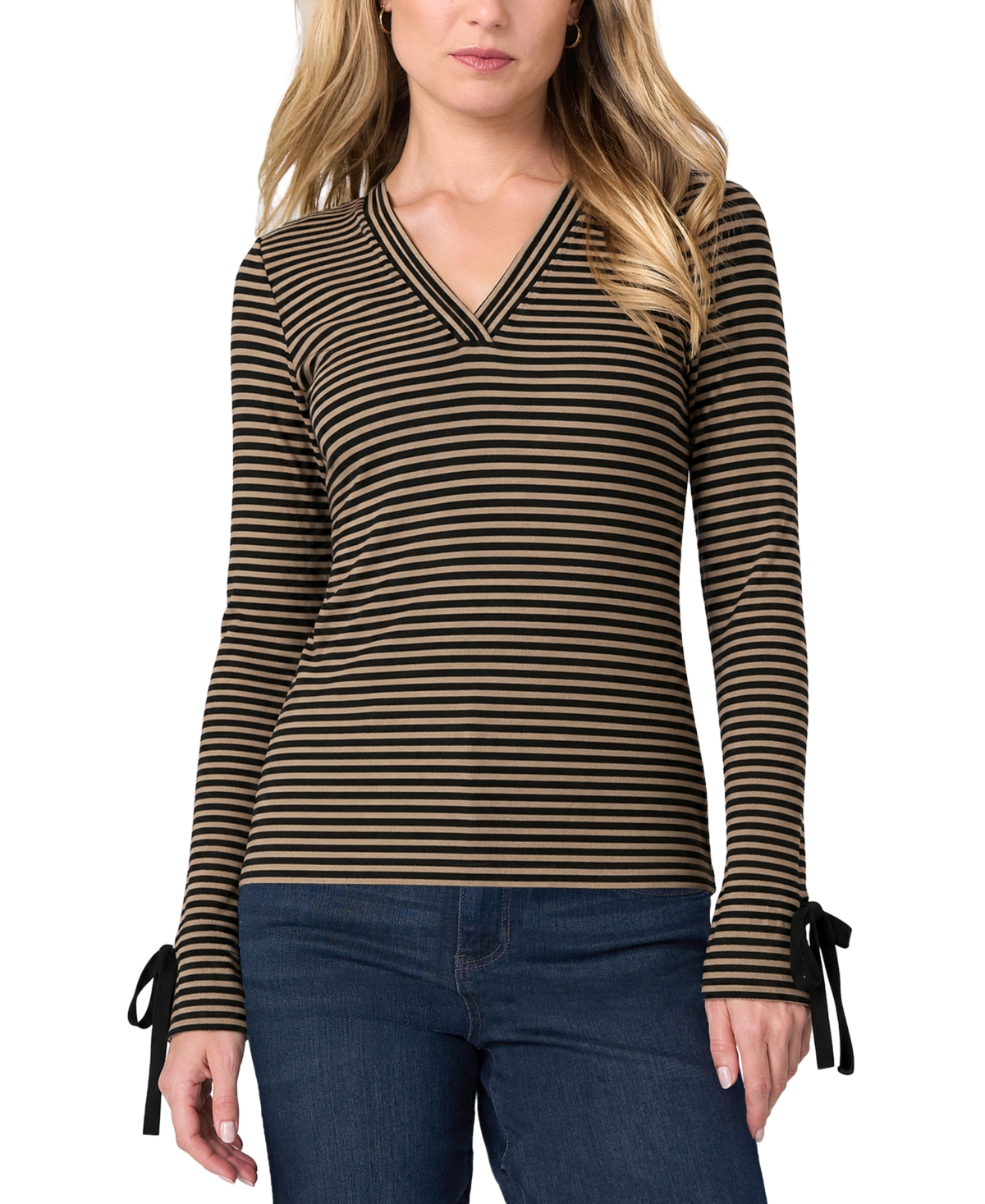 Liverpool Los Angeles Petite Long-Sleeve V-Neck Flared-Sleeve Blouse