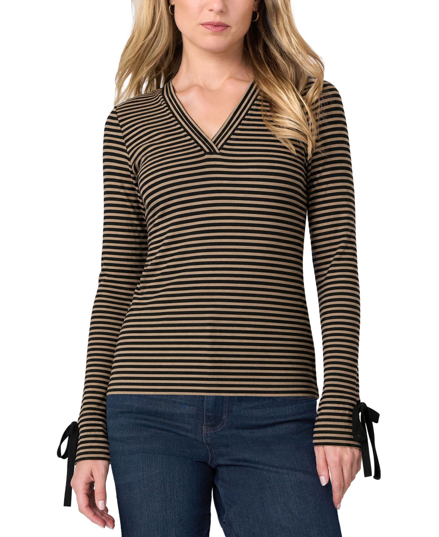 Petite Long-Sleeve V-Neck Flared-Sleeve Blouse