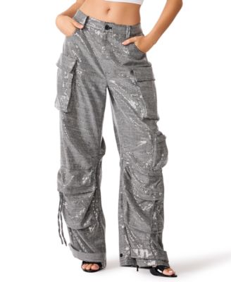 Women's Duo Sequin Wide-Leg Cargo Pants
