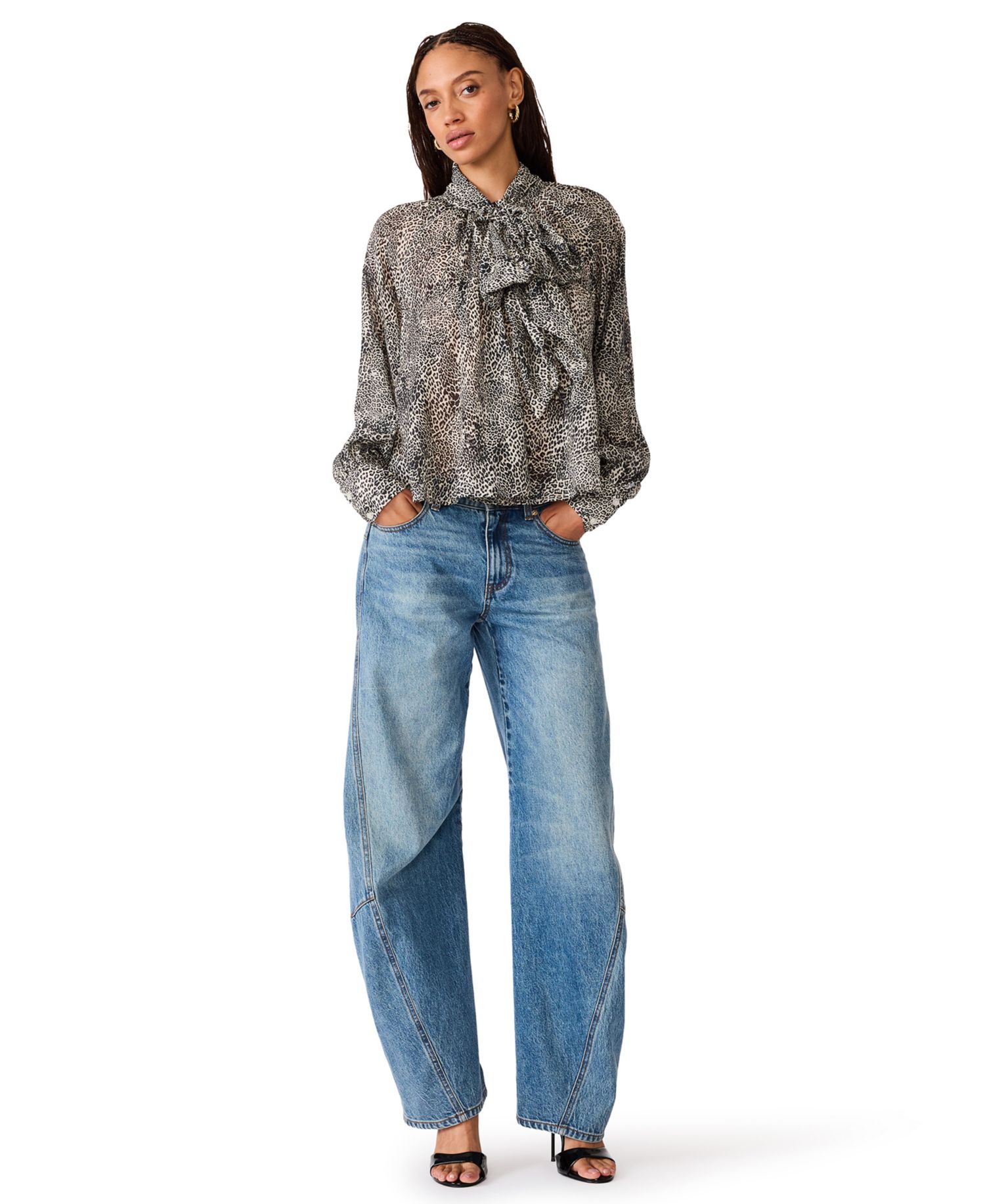 Women's Violette Animal-Print Sheer Long-Sleeve Blouse