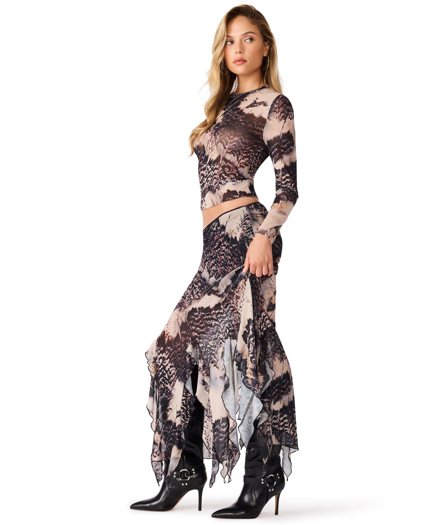 Women's Sandy Sheer Long-Sleeve Allover-Print Knit Top