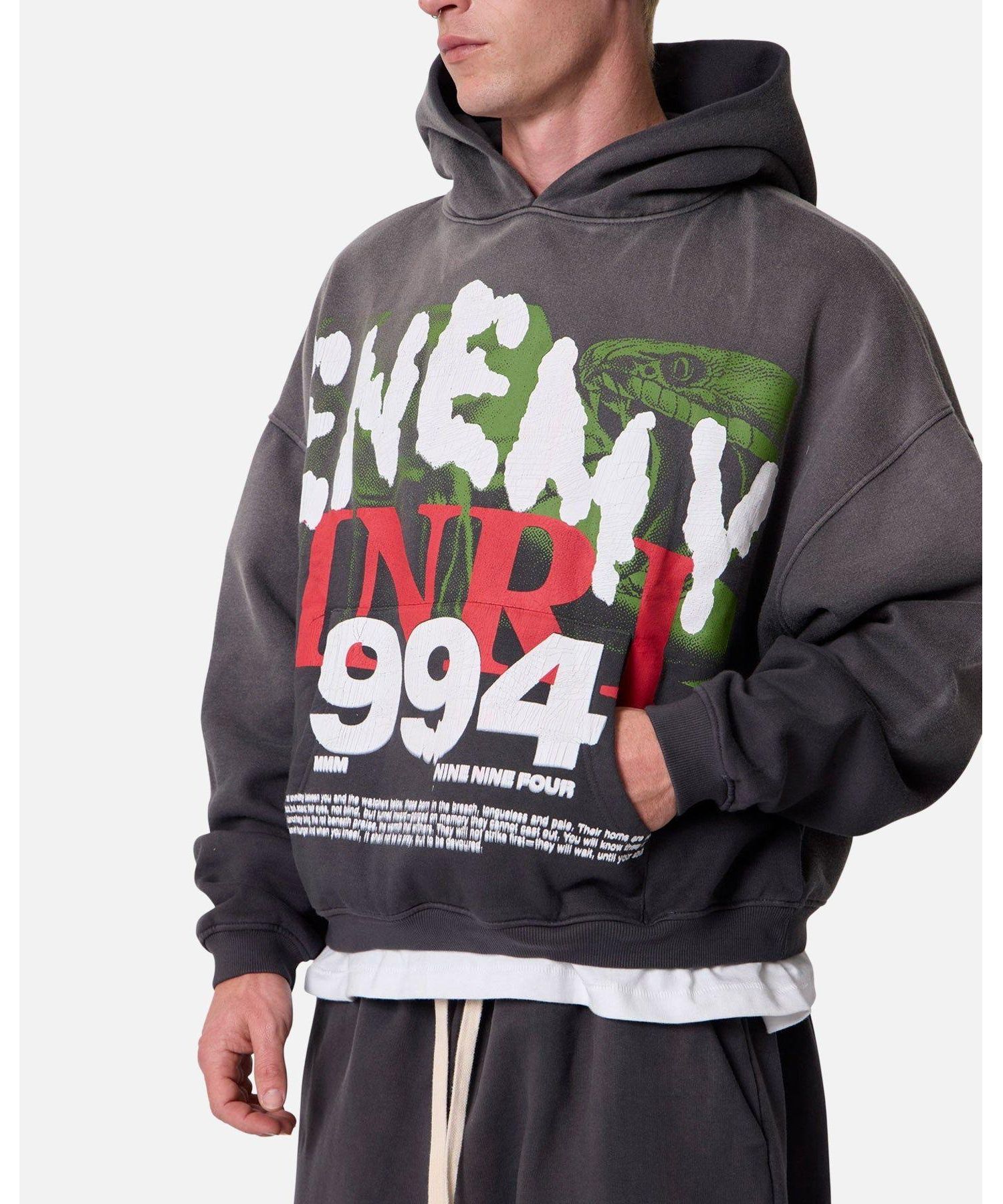 Men's Enemy Graphic Oversized Cropped Hoodie