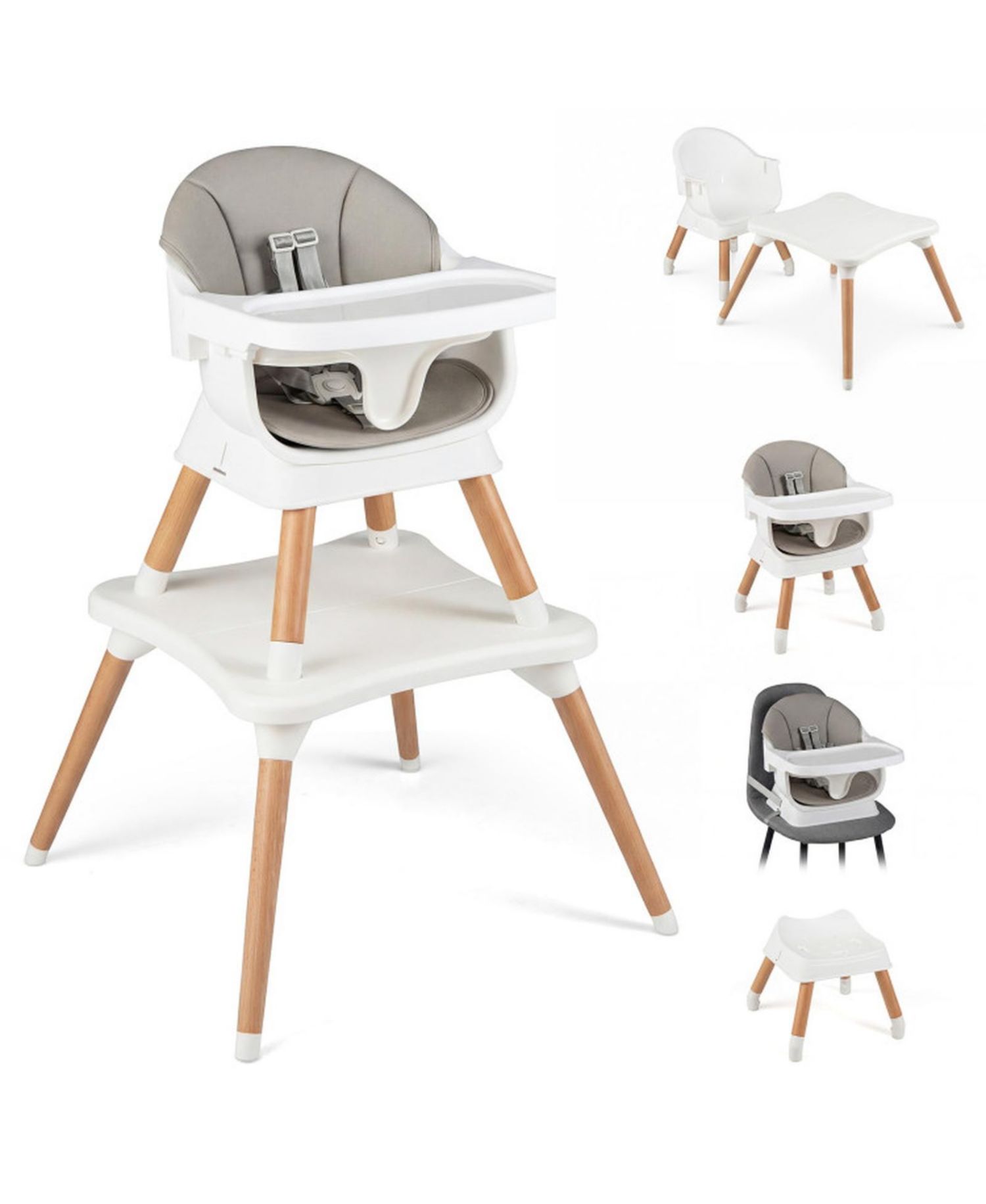 Convertible Wipe Clean Wooden Beech Legs High Chair