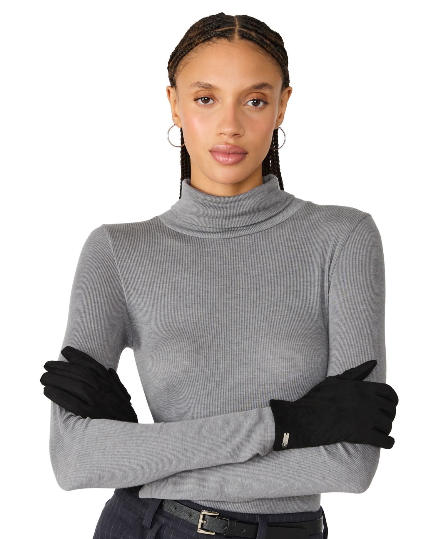 2-Piece Herringbone and Faux Leather Glove Set