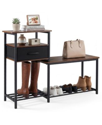 3-Tier Shoe Rack Bench with Drawer and Metal Frame, Entryway Bench