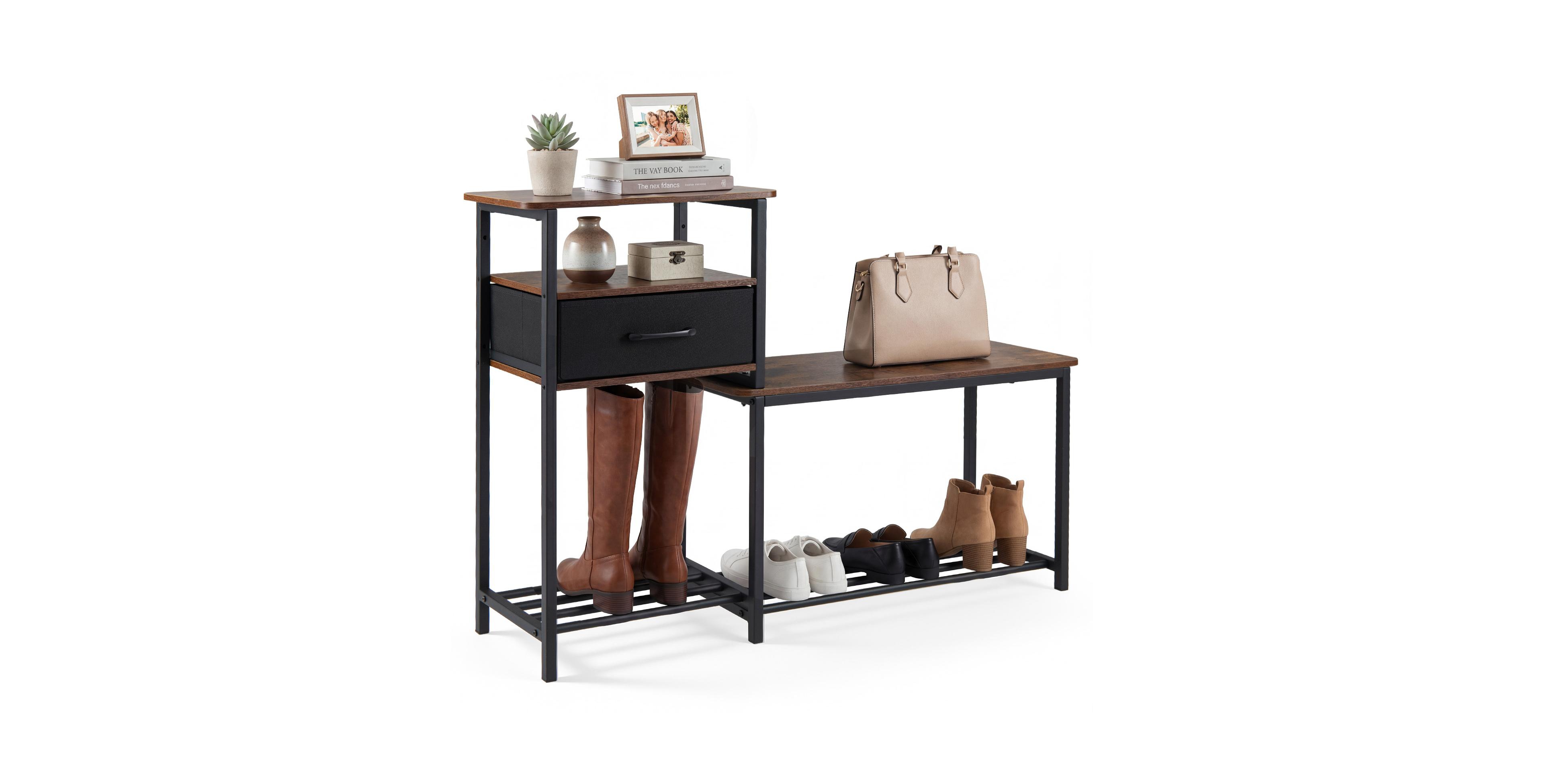Costway 3-Tier Shoe Rack Bench with Drawer and Metal Frame, Entryway Bench