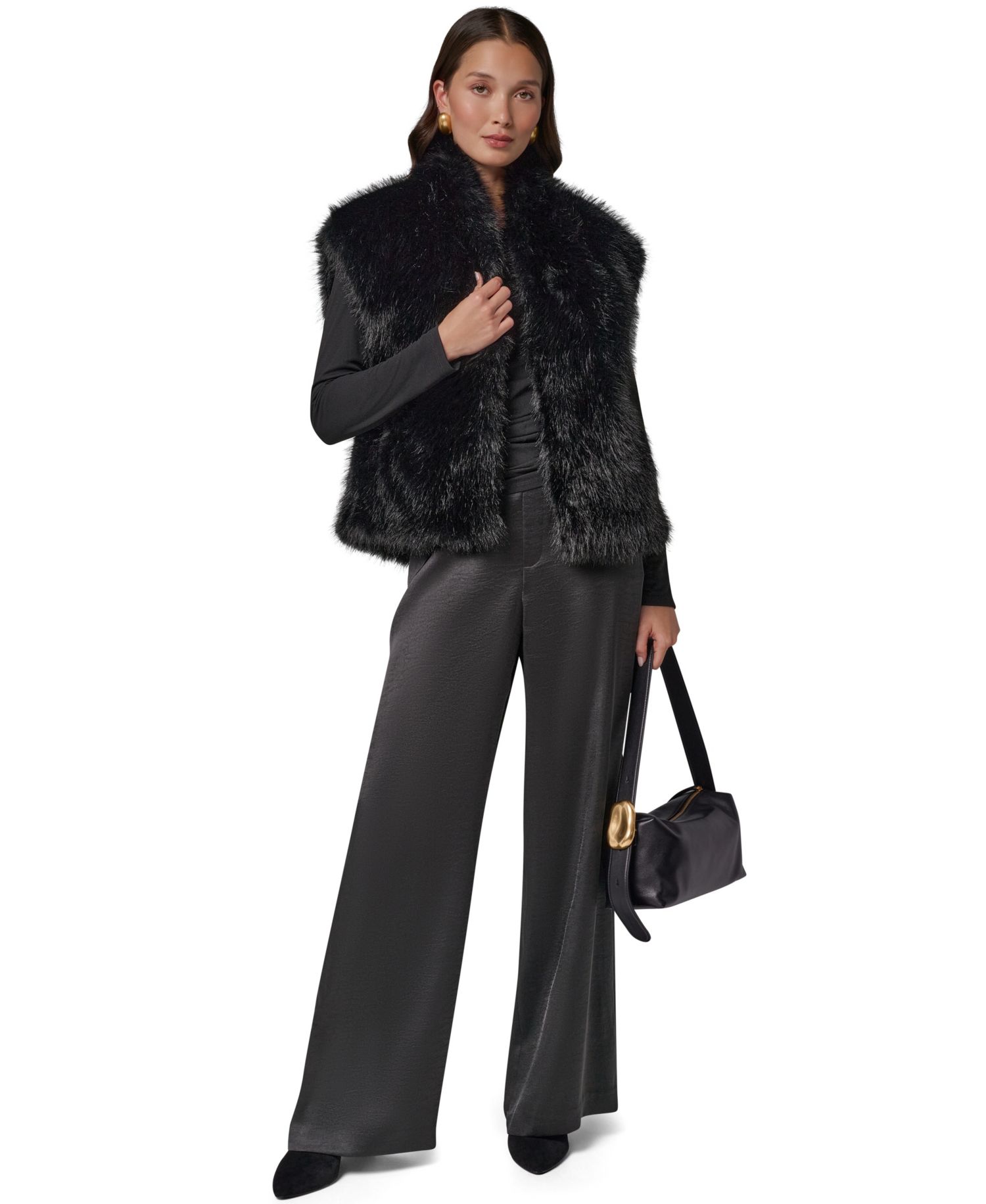 Petite Faux Fur Sleeveless Collared Vest