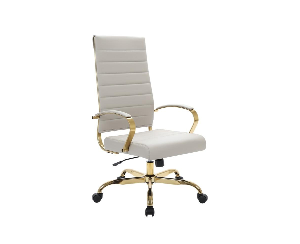 LeisureMod Set of 8 Benmar Modern Contemporary High-Back Leather Executive Office Chair with Ribbed Design and Padded Armrests - Tan