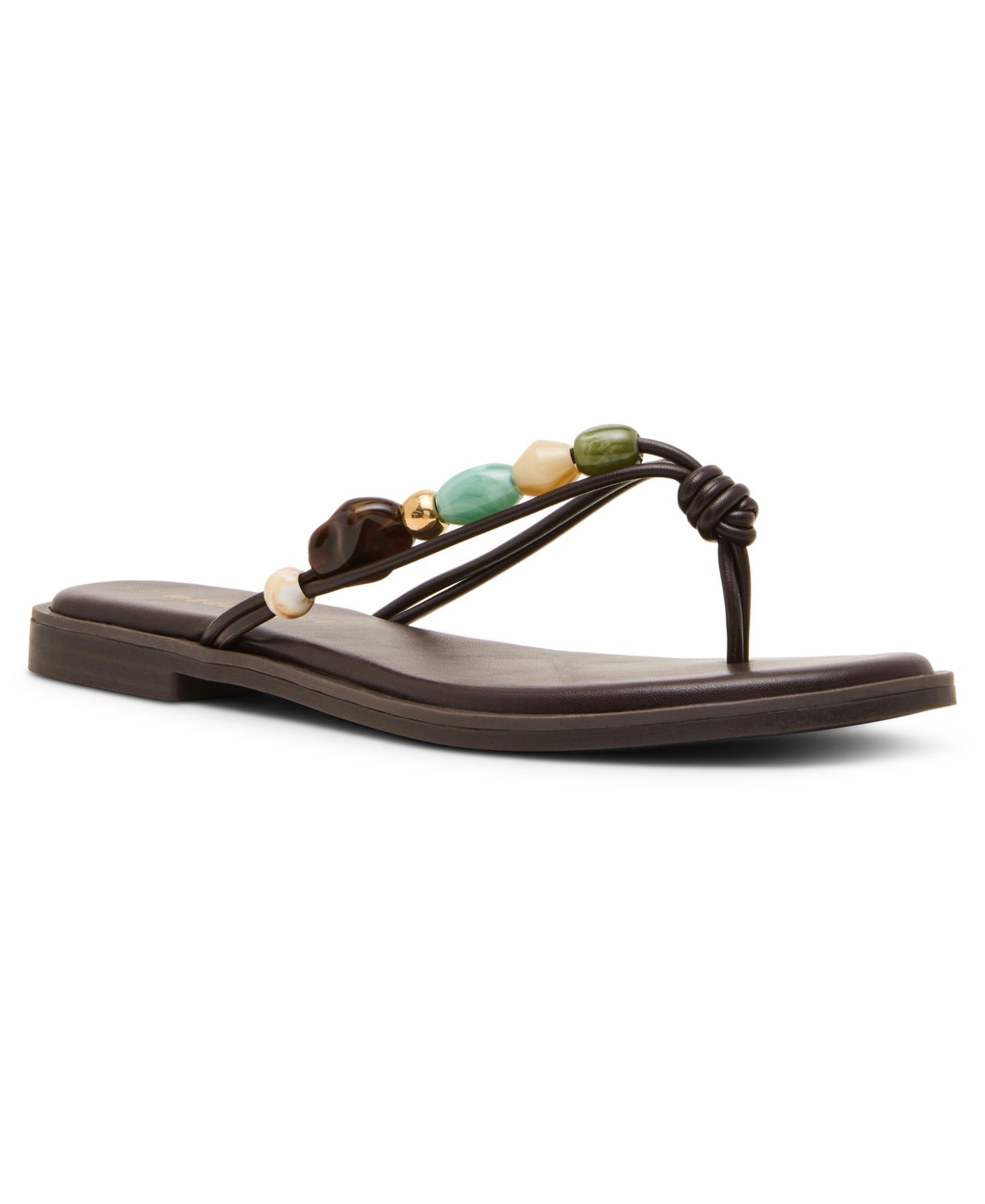 Женские сандалии Madden Girl Sienna Stone-Embellished Flat Thong, цвет: Кофейный — фото 1