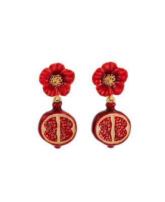 Blossom and Pomegranate Drop Earrings in Gold