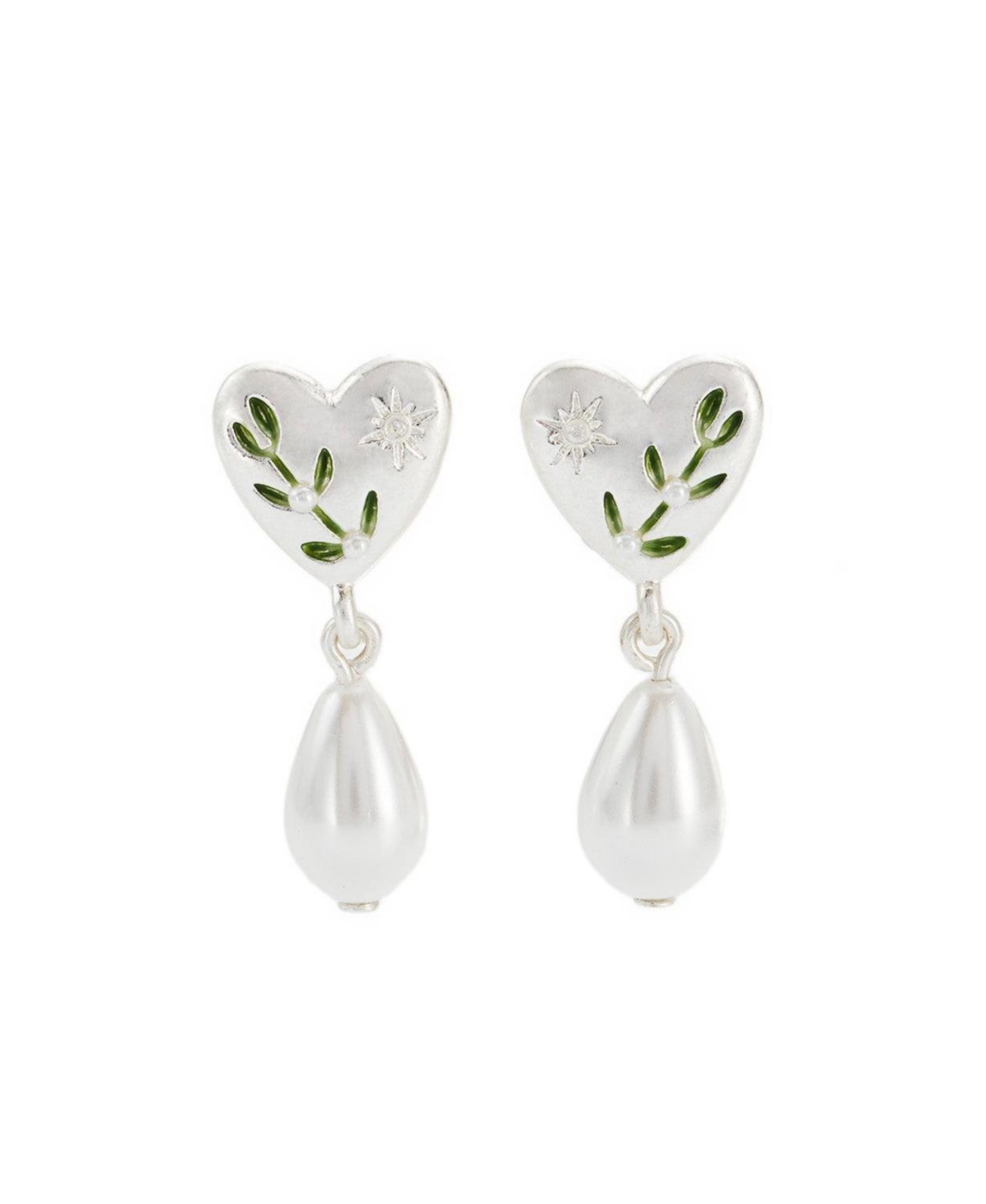 Fable England Niva Mistletoe and Pearl Earrings in Silver