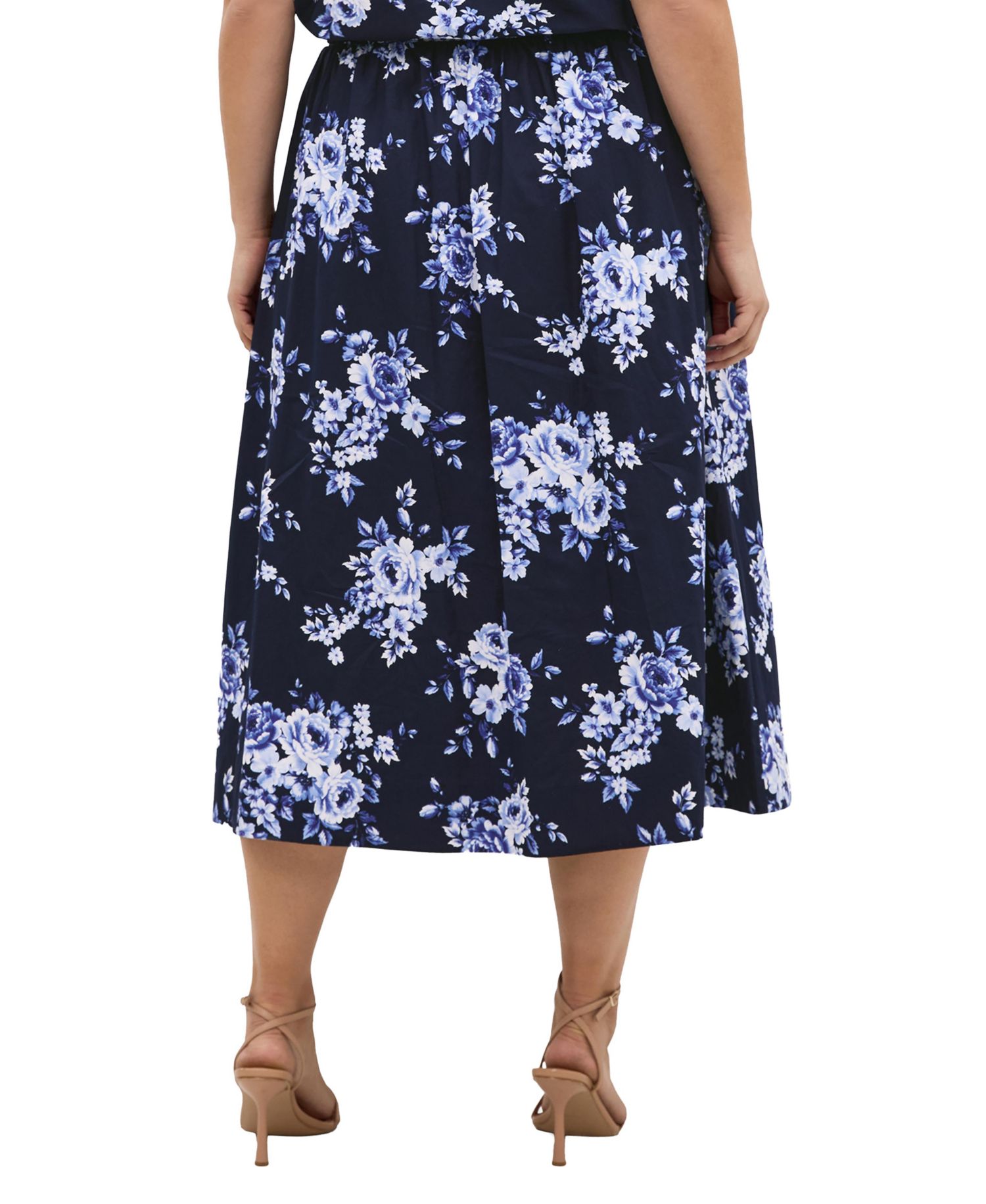 Plus Size Vacay Floral-Print Midi A-Line Skirt