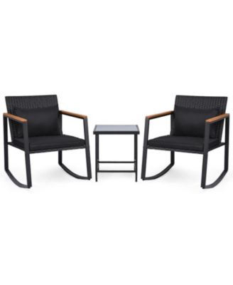 3-Piece Outdoor Rocking Chair Set with Glass Top Bistro Table