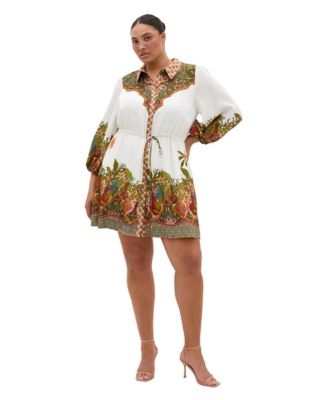 Plus Size Fools Paradise Print Collared Mini Dress