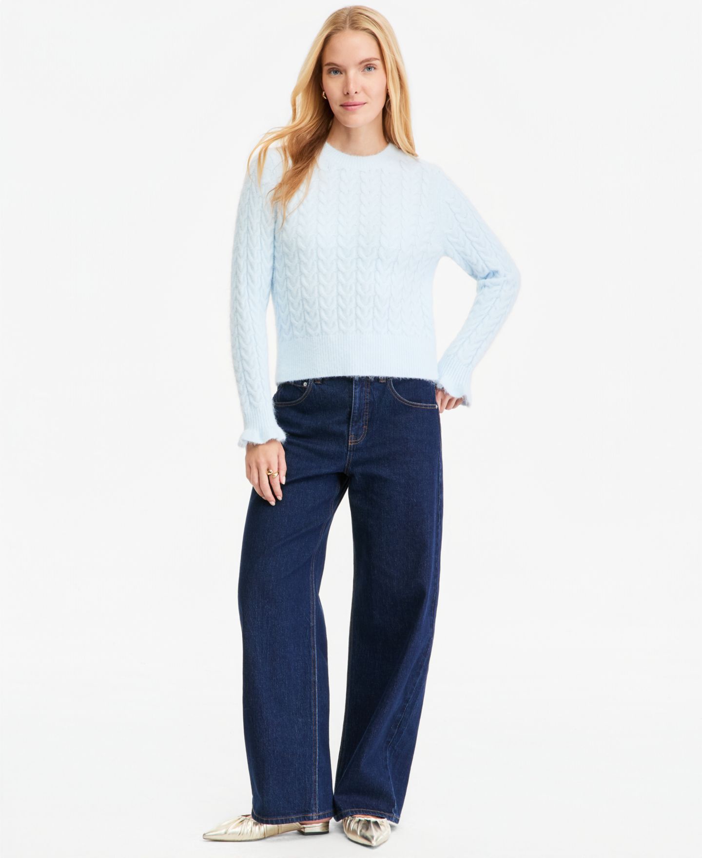 Женский свитер On 34th Cable-Knit Crewneck Ruffle Trim, цвет: Бриллиантовый синий — фото 3