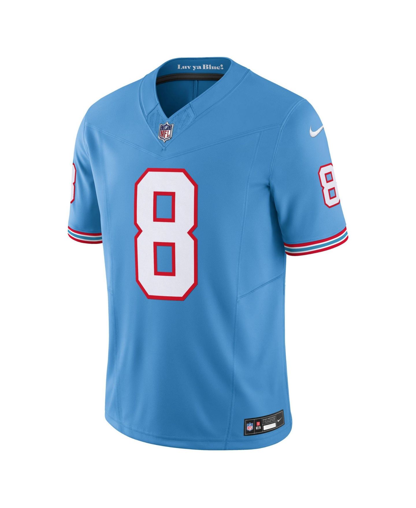 Мужской топ Nike Will Levis Light Blue Tennessee Titans Alternate Oilers Throwback Vapor F.U.S.E. Limited Jersey — фото 4